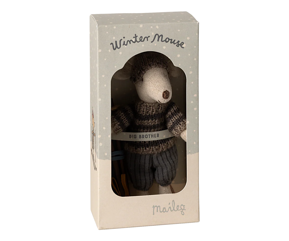 Maileg - Wintermaus mit Skiset, Großer Bruder - Grau