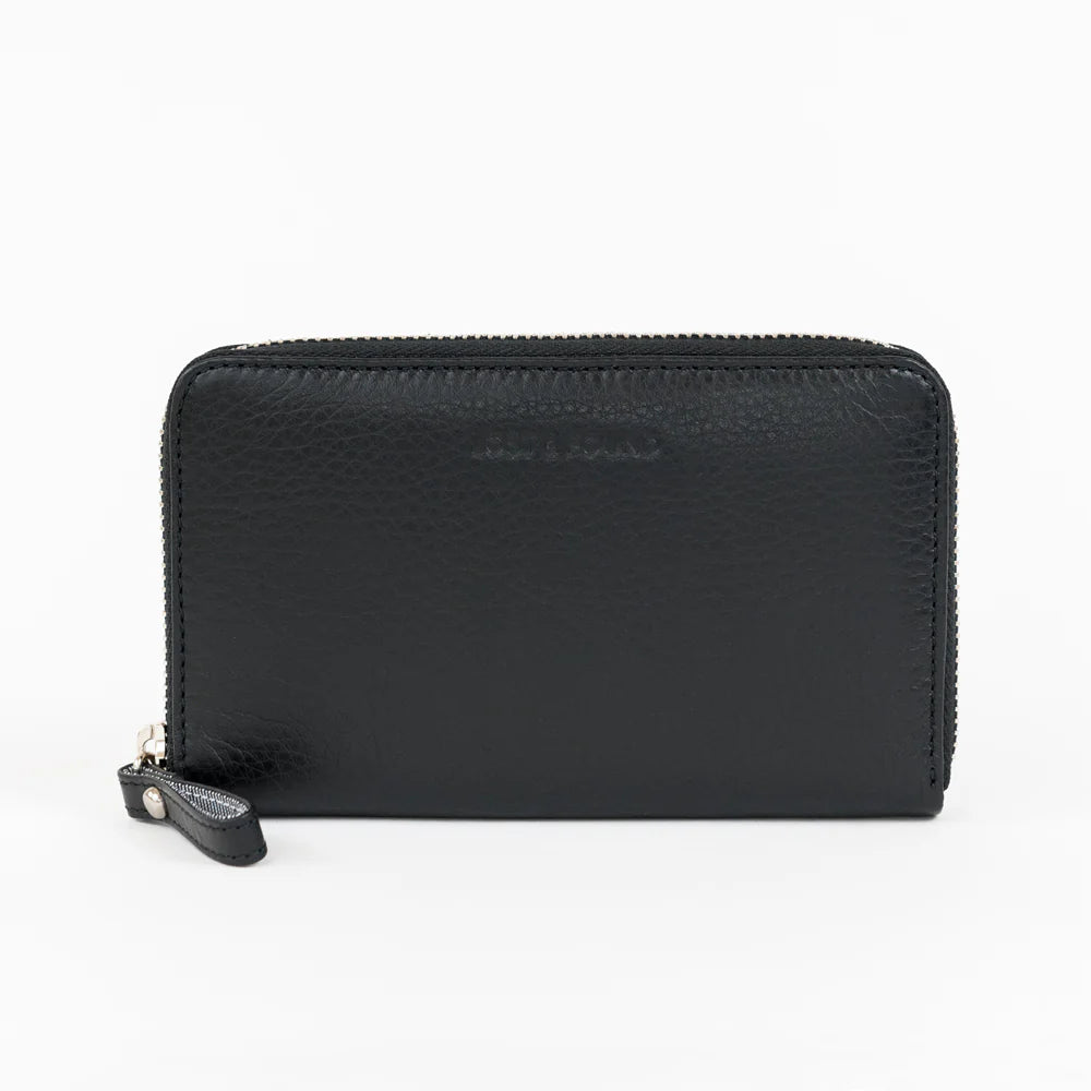 Lost & Found Mittleres Reissverschluss Portemonnaie Black Silver