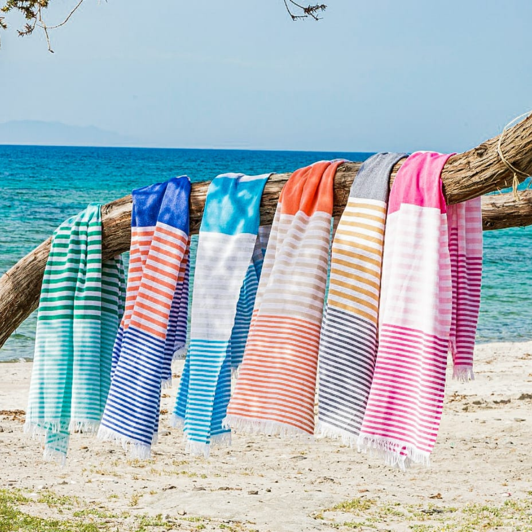 BALI Strandtuch, Hamamtuch in Geschenkbox, Grau/Senfgelb