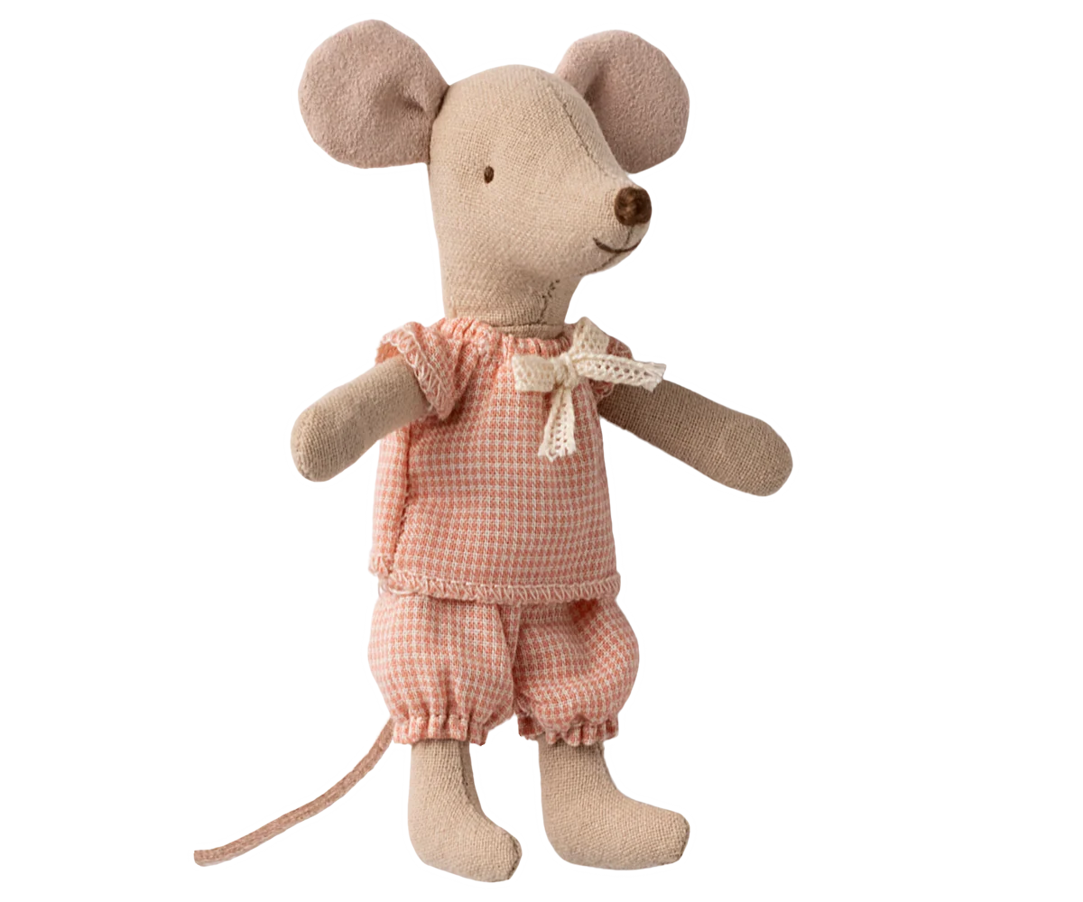 Maileg - Kleine Schwester Maus in Streichholzschachtel Magnethände
