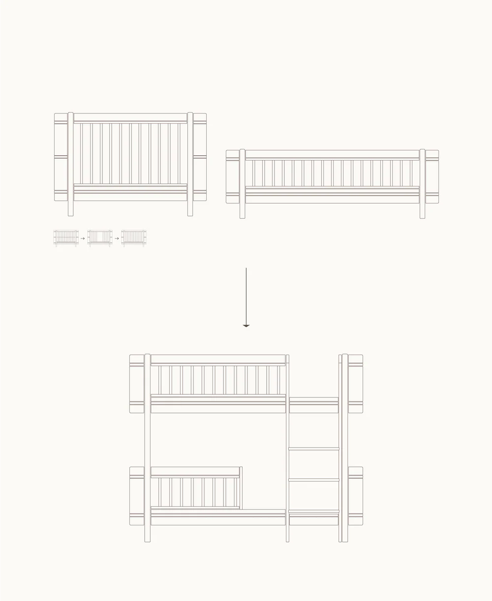 Oliver Furniture Wood Mini+ Umbauset vom Baby- und Juniorbett zum halbhohen Etagenbett, Eiche