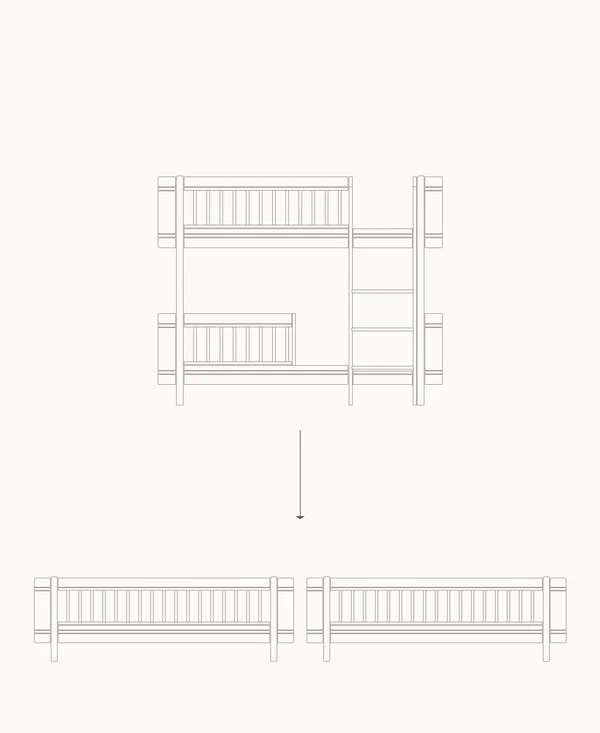 Oliver Furniture Wood Mini+ Umbauset Etagenbett zu 2 Juniorbetten, Weiss