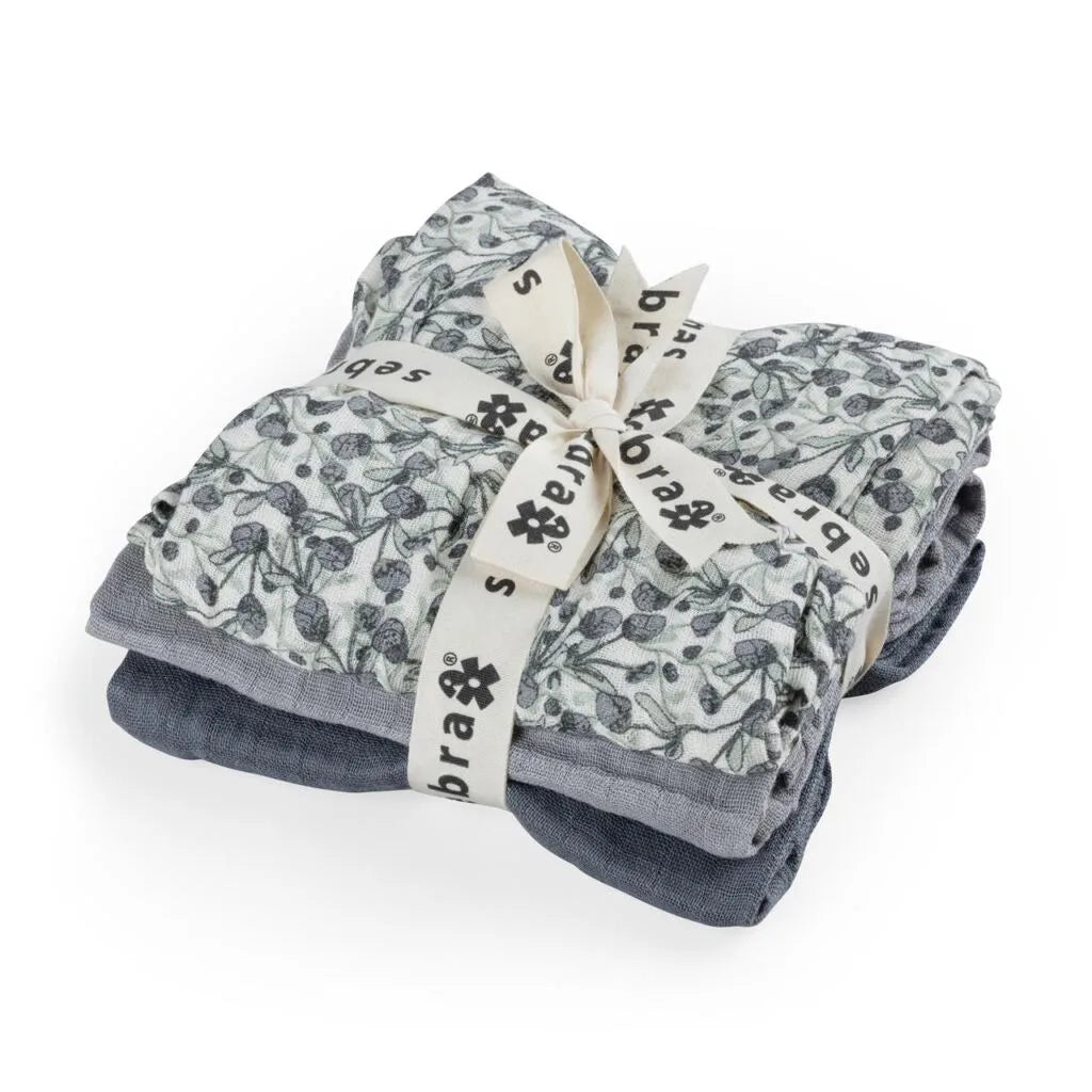 3er-Set Ultra-Soft Musselintücher in Blue olive