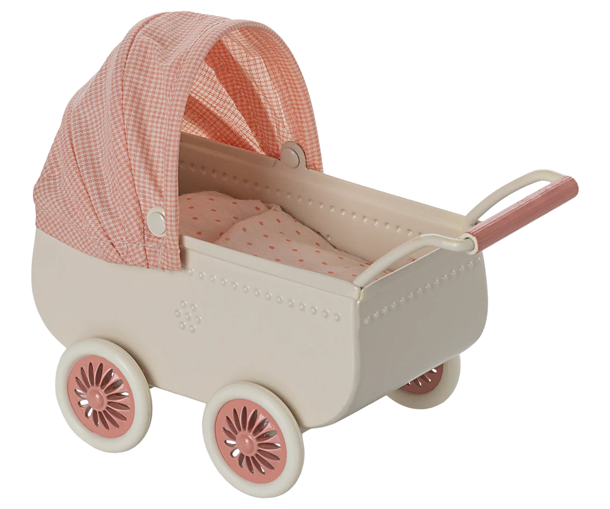 Maileg - Kinderwagen, Maus - Koralle