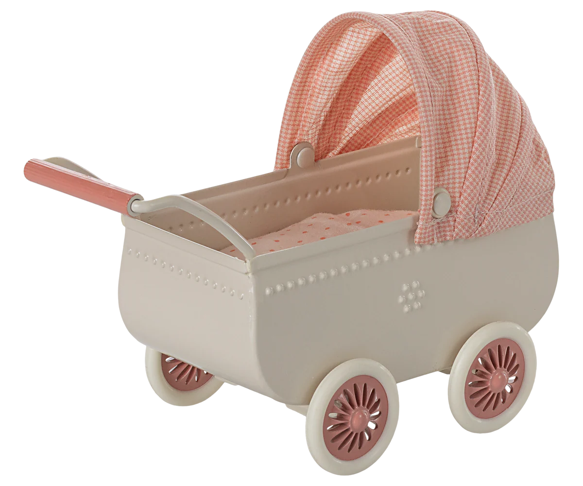 Maileg - Kinderwagen, Maus - Koralle