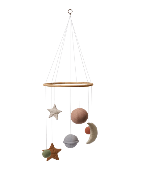 Skye Mobile von Ferm Living – Krippenmobile mit Mond, Sternen und Planeten aus Bio-Baumwolle
