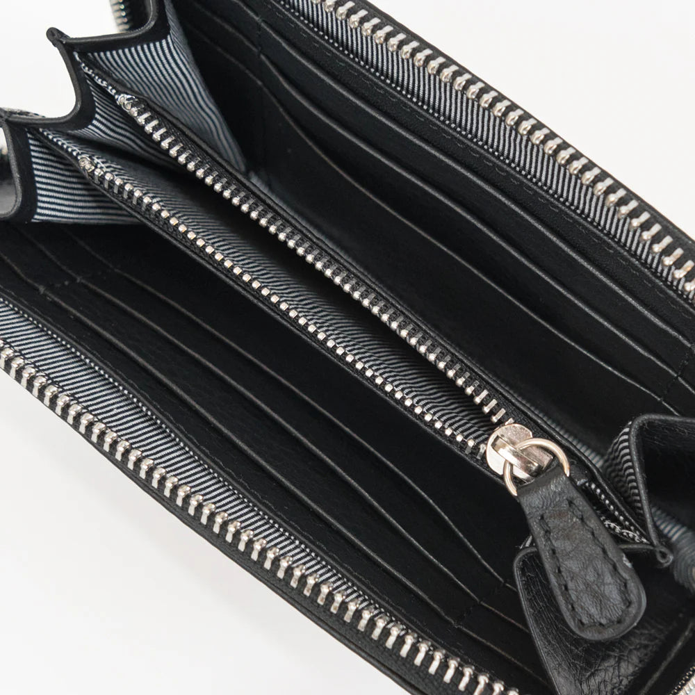 Lost & Found Mittleres Reissverschluss Portemonnaie Black Silver