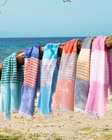 BALI Strandtuch, Hamamtuch in Geschenkbox, Blau/Grau