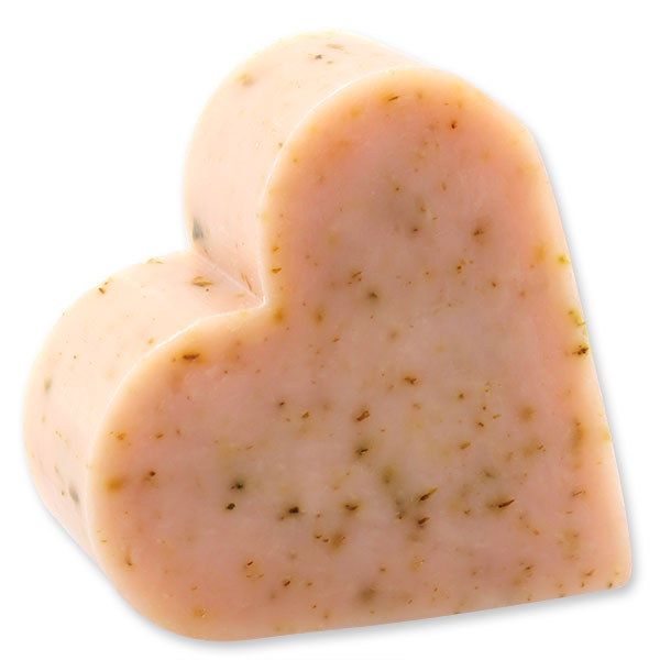 Schafmilchseife Herz groß 85g mit Rosenblüten im Organzasackerl "Wohlfühlzeit", Wildrose