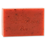 Schafmilchseife eckig 150g auf Olivenholz-Seifenschale "Wohlfühlzeit", Rose mit Blüten