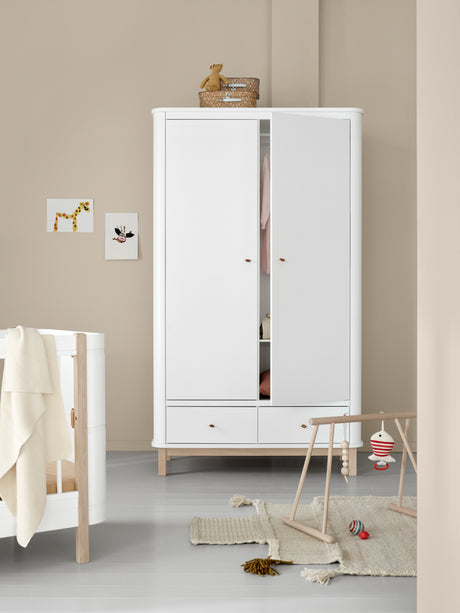 Oliver Furniture Wood Kleiderschrank 2türig, Weiss/Eiche