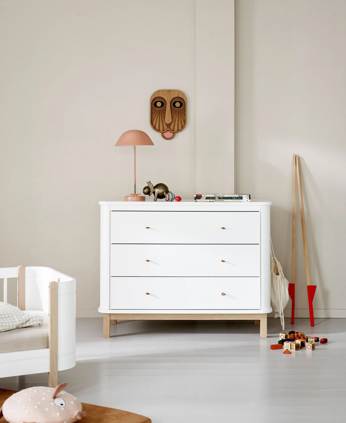 Oliver Furniture Wood Kommode 3 Schubladen, Weiss/Eiche