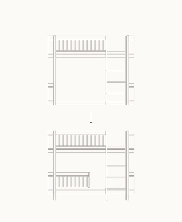 Schema: Umbau vom Wood Mini+ halbhohen Hochbett zum halbhohen Etagenbett, Eiche