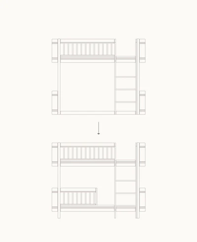Schema: Umbau vom Wood Mini+ halbhohen Hochbett zum halbhohen Etagenbett, weiss/Eiche