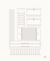 Einzelteile des Oliver Furniture Wood Mini+ Umbausets für halbhohes Etagenbett, technische Darstellung