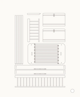 Einzelteile des Oliver Furniture Wood Mini+ Umbausets für halbhohes Etagenbett, technische Darstellung