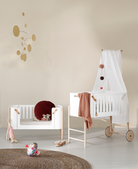 Oliver Furniture Wood Beistellbett inkl. Umbauset zur Bank, Weiss/Eiche