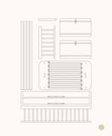 Einzelteile des Oliver Furniture Wood Mini+ Umbausets für halbhohes Etagenbett, technische Darstellung