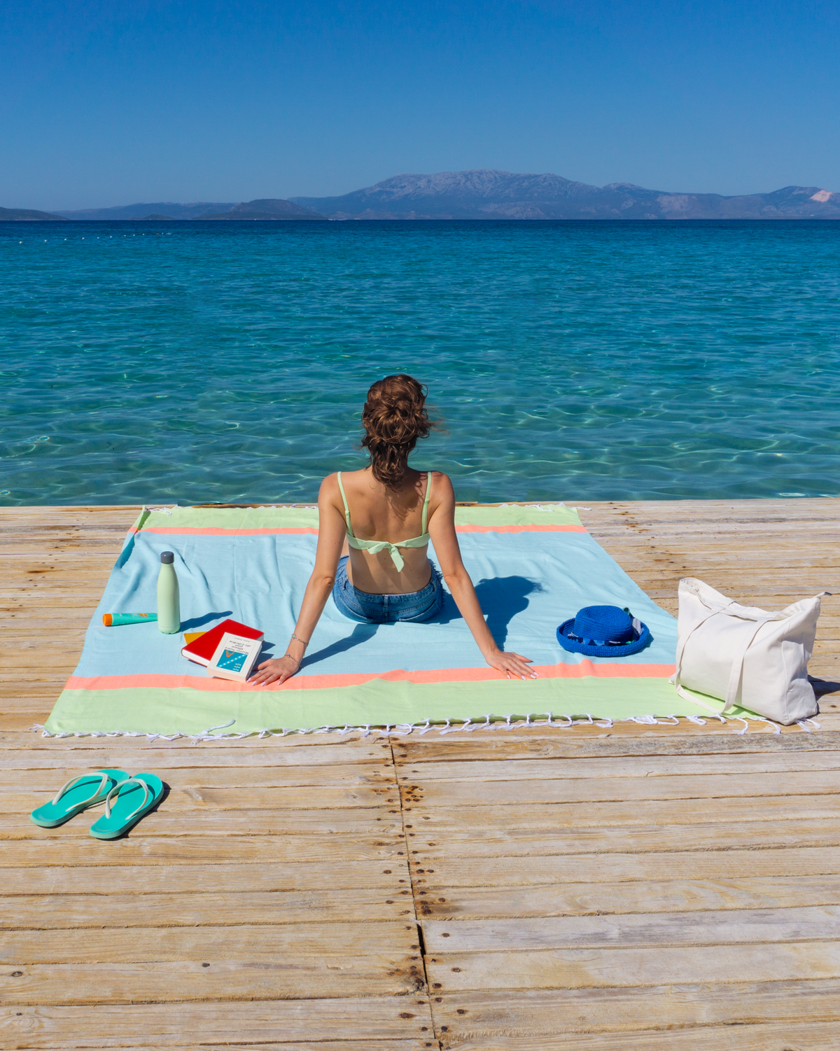 NEON XXL-Strandtuch mit Geschenkbox, 2x2 m, Grün/Blau