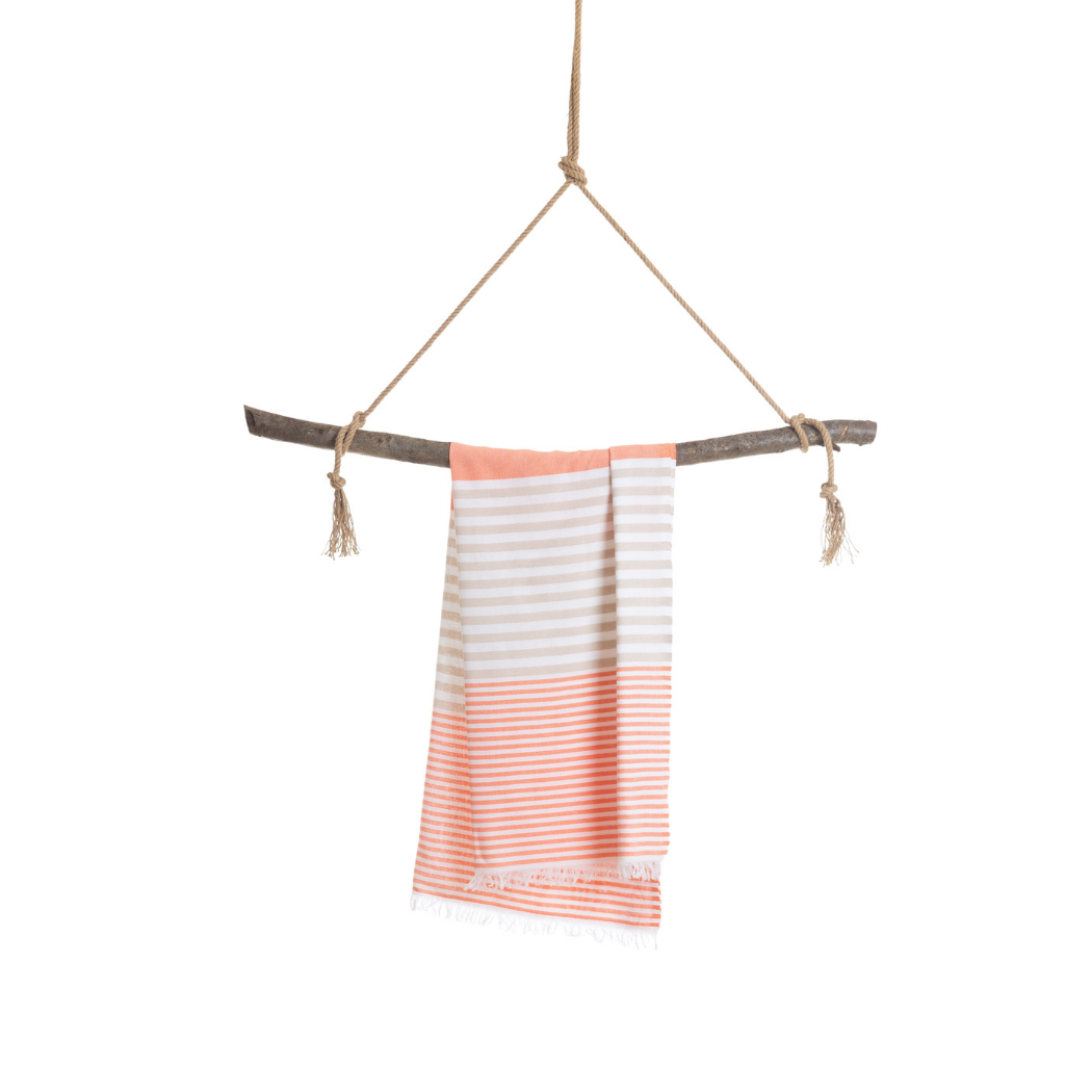 BALI Strandtuch, Hamamtuch in Geschenkbox, Orange/Beige