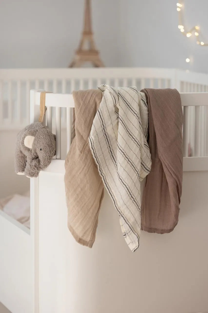 3er-Set Ultra-Soft Musselintücher Cream Stripe, Beige
