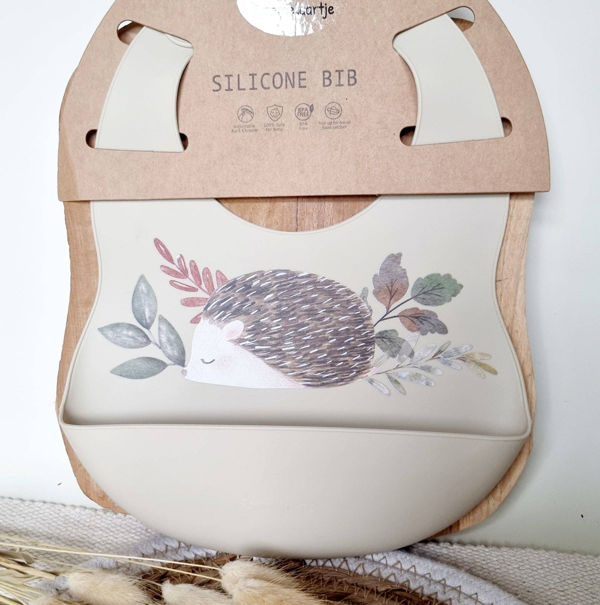 Lätzchen aus Silikon mit Igel - Beige